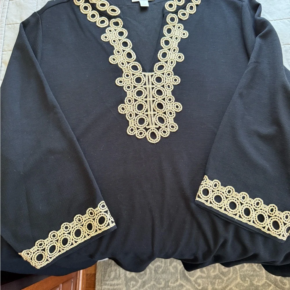 Charter Club Black Tunic with Gold Embroidery - Picture 4 of 10
